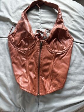 Urban Outfitters Zip Up Leather Lace Up Corset Halter Top